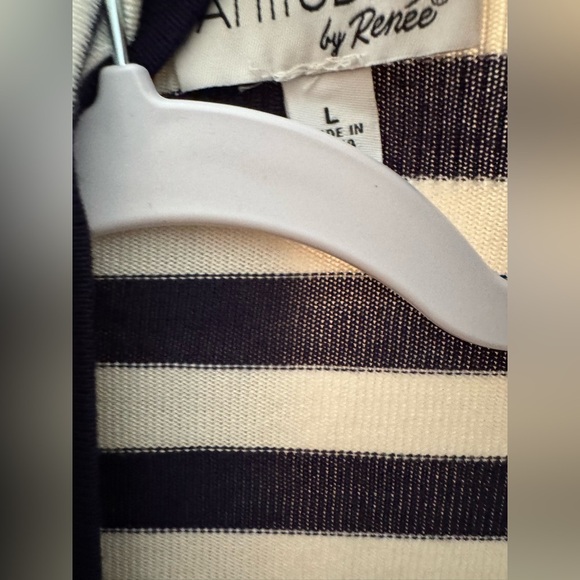 Attitudes by Renee Asymmetrical Open Front Cardigan Navy & White Stripe L - Picture 5 of 5